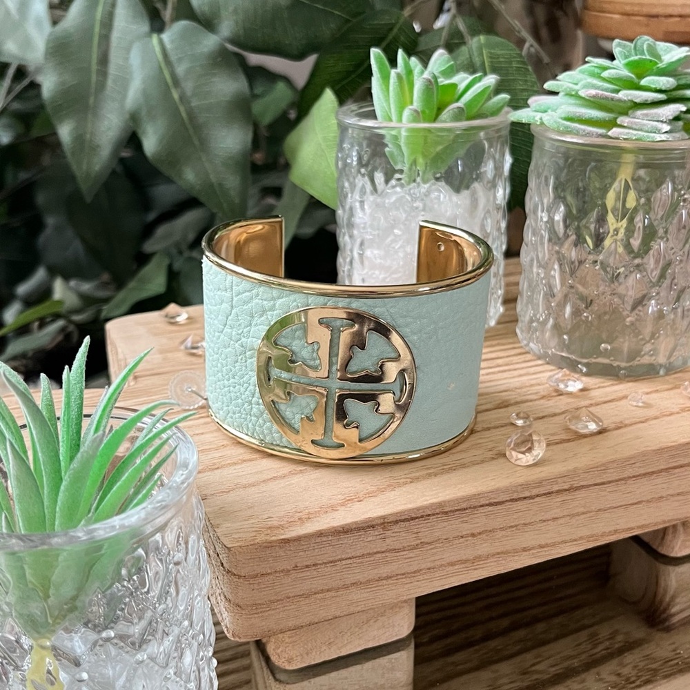 Gold and Mint Green Cuff Bracelet